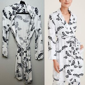 Soma x Chicos Butterfly Print Robe Size S / M Rayon Stretch Bathrobe Lounge
